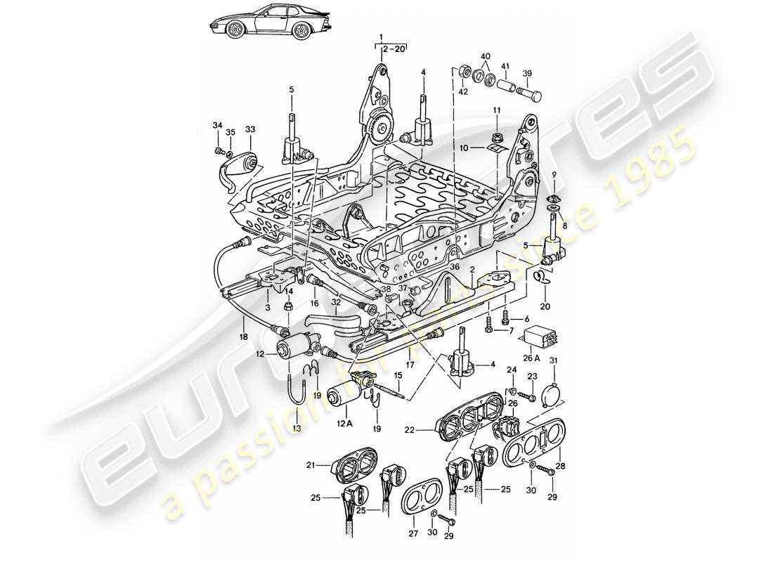a part diagram from the porsche 1987 (seats for 944/968/911/928) parts catalogue