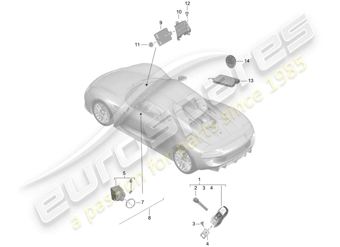 a part diagram from the porsche 918 spyder parts catalogue
