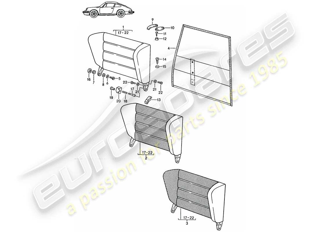a part diagram from the porsche 1991 (seats for 944/968/911/928) parts catalogue