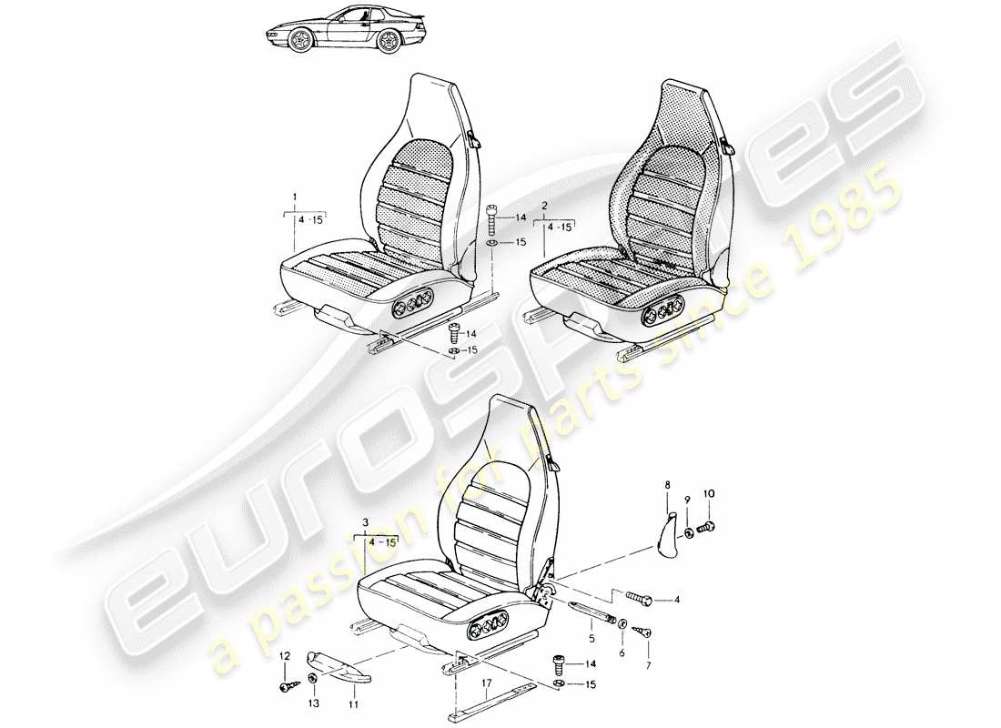 a part diagram from the porsche 1991 (seats for 944/968/911/928) parts catalogue
