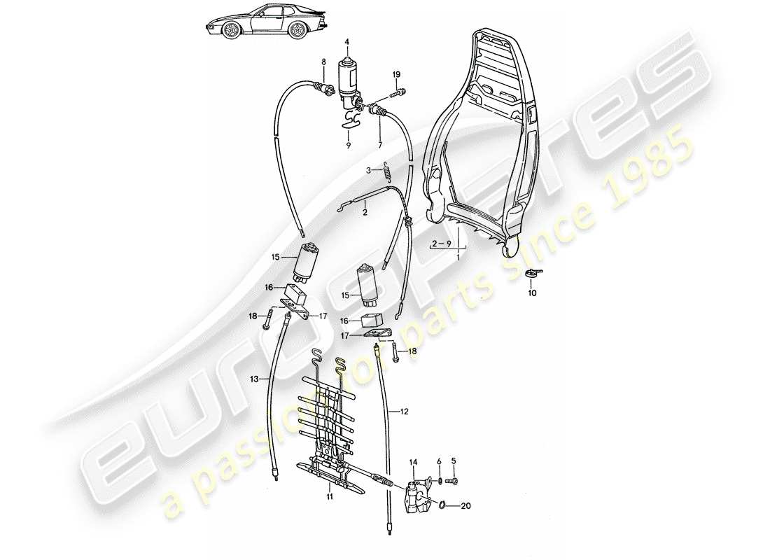 a part diagram from the porsche 1995 (seats for 944/968/911/928) parts catalogue