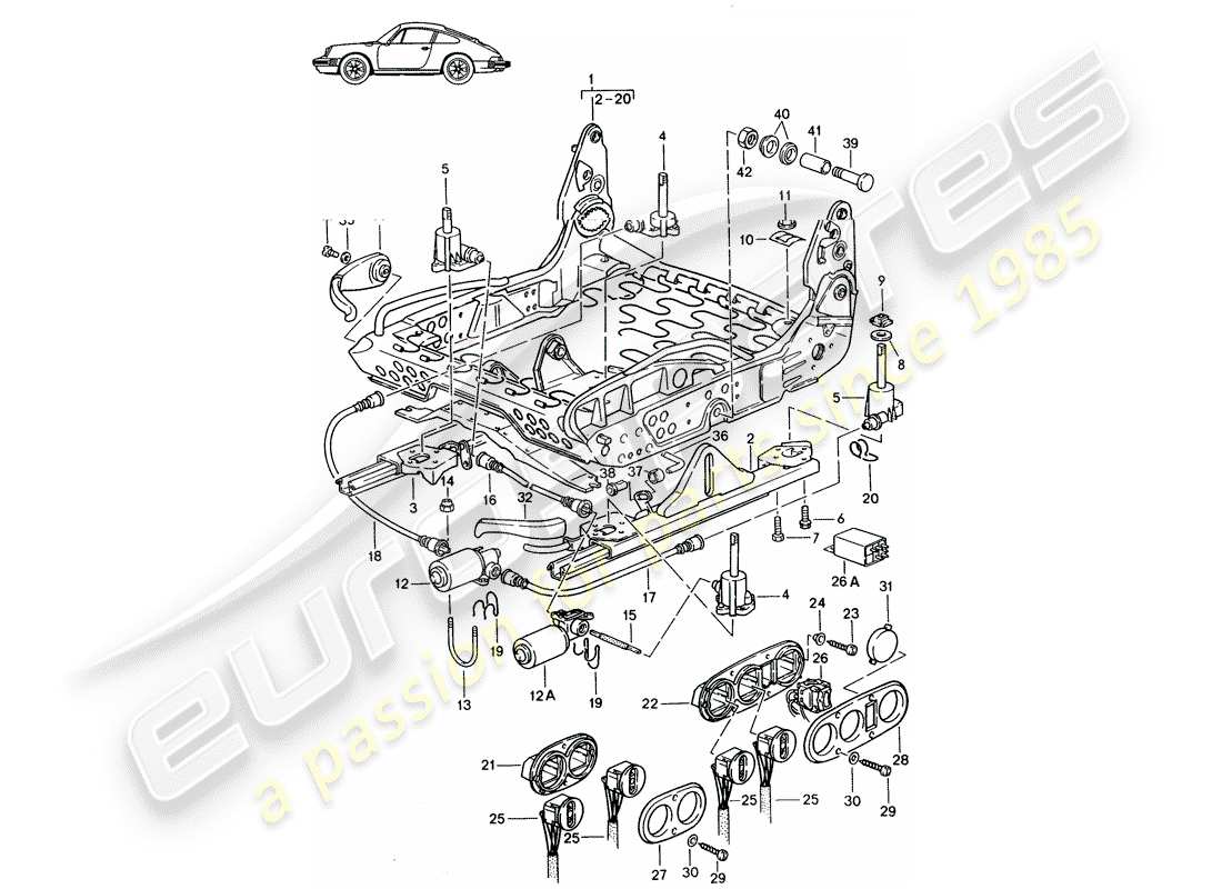 a part diagram from the porsche 1989 (seats for 944/968/911/928) parts catalogue
