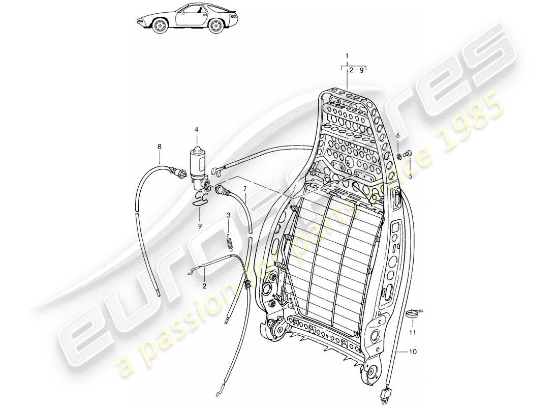 a part diagram from the porsche 1998 (seats for 944/968/911/928) parts catalogue