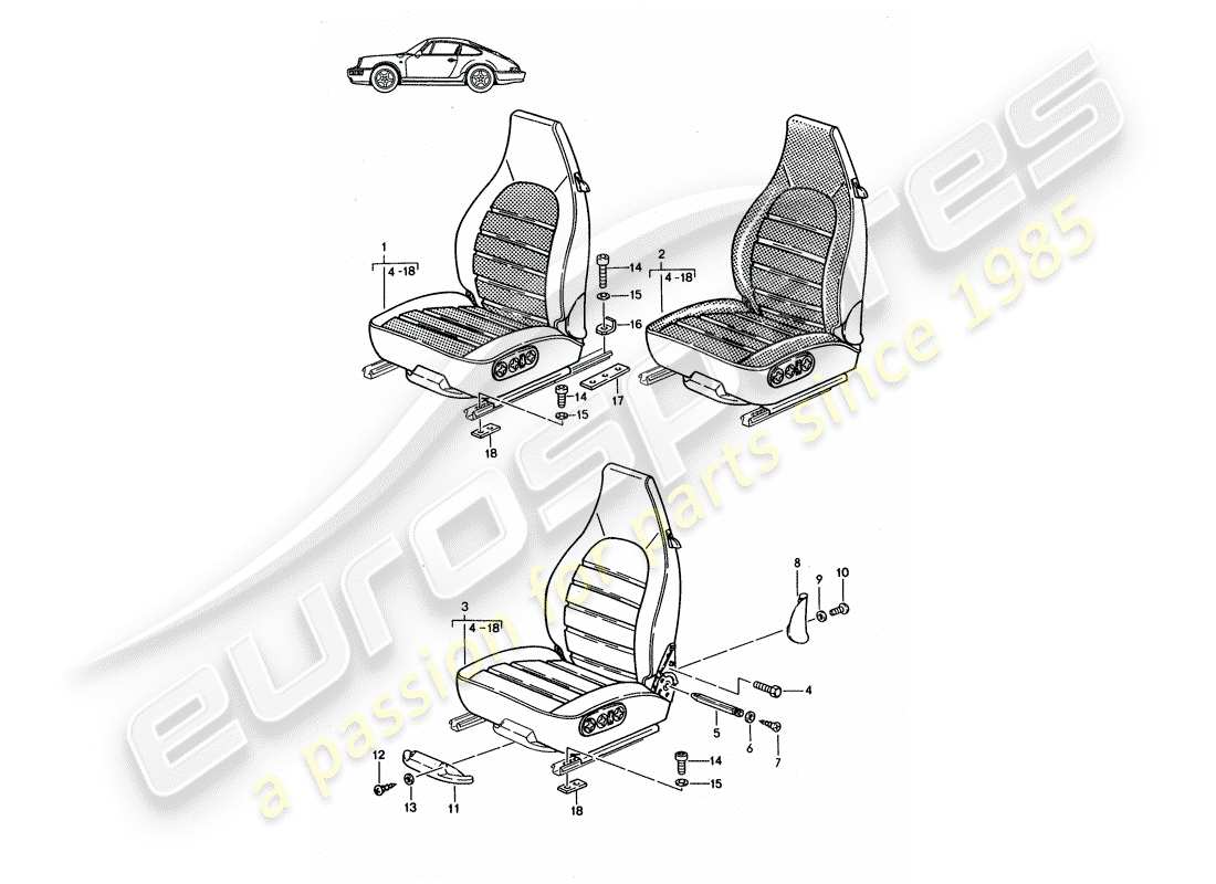 a part diagram from the porsche 1990 (seats for 944/968/911/928) parts catalogue