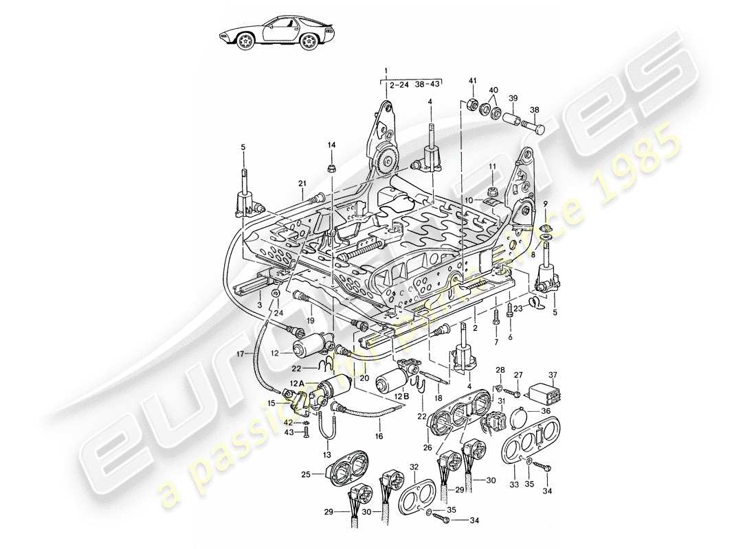 a part diagram from the porsche 1985 (seats for 944/968/911/928) parts catalogue