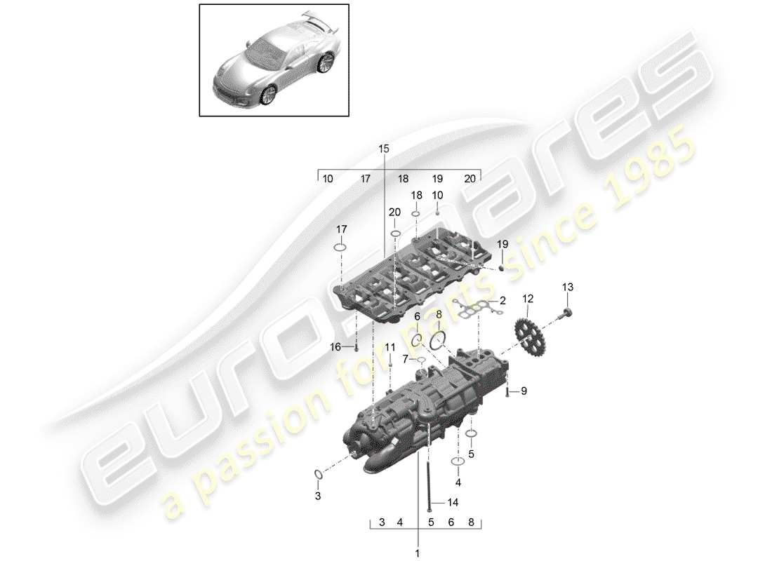 a part diagram from the porsche 2014 (991-1 r/gt3/rs) parts catalogue