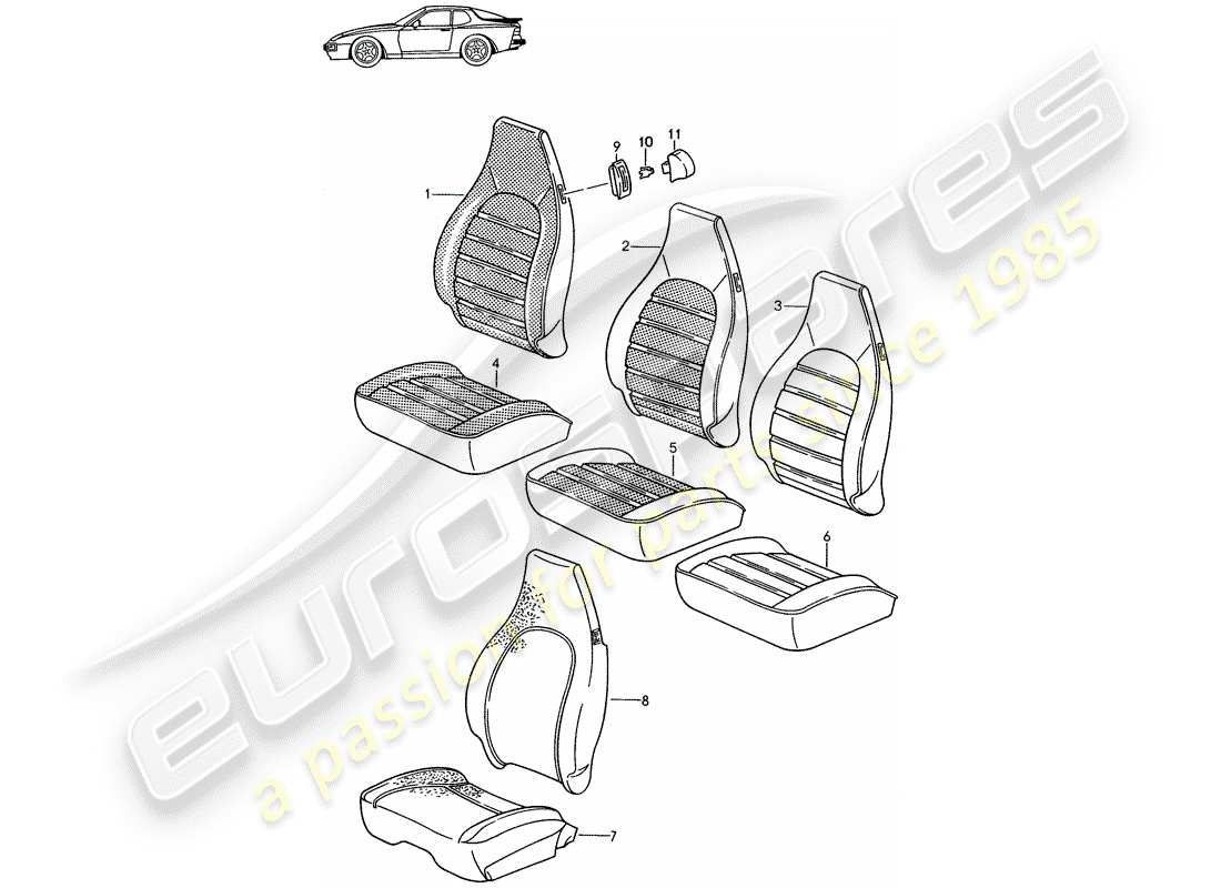 a part diagram from the porsche 1989 (seats for 944/968/911/928) parts catalogue