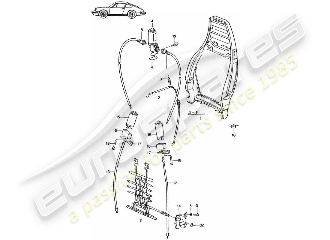 a part diagram from the porsche 1991 (seats for 944/968/911/928) parts catalogue