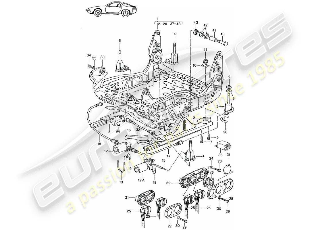a part diagram from the porsche 1995 (seats for 944/968/911/928) parts catalogue