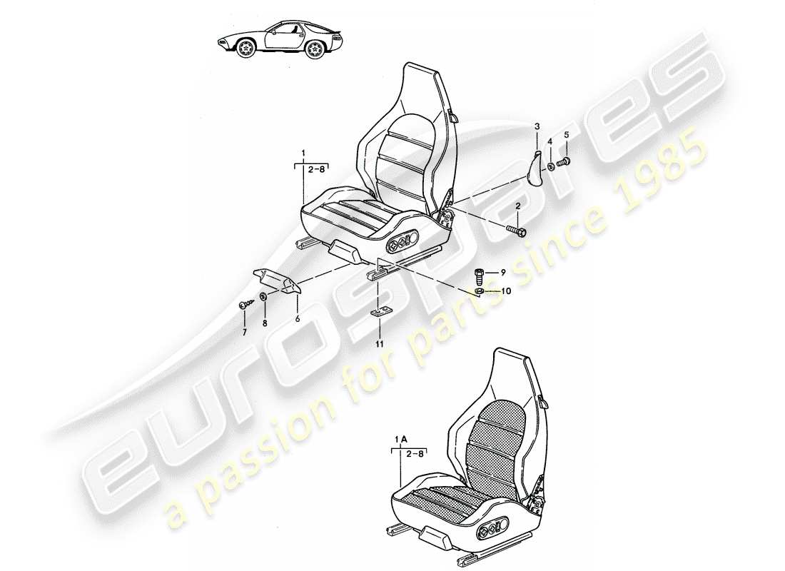 a part diagram from the porsche 1992 (seats for 944/968/911/928) parts catalogue