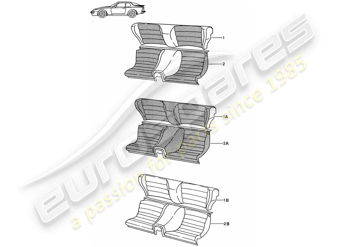 a part diagram from the porsche 1986 (seats for 944/968/911/928) parts catalogue