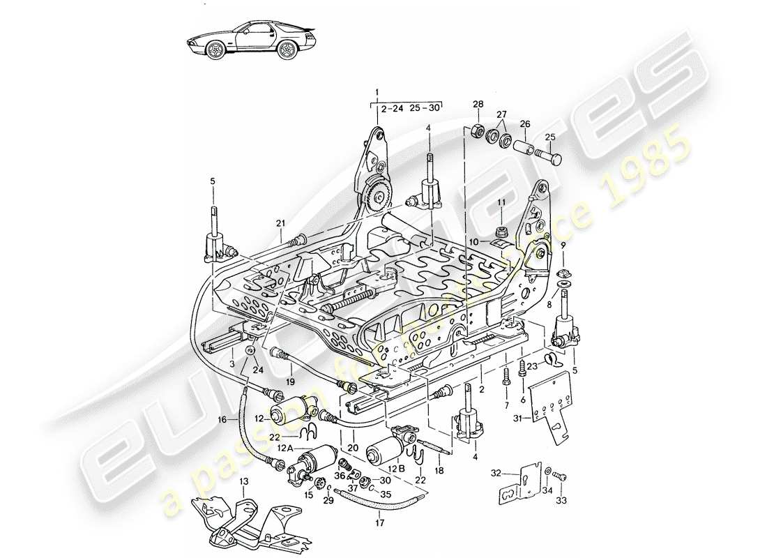a part diagram from the porsche 1987 (seats for 944/968/911/928) parts catalogue