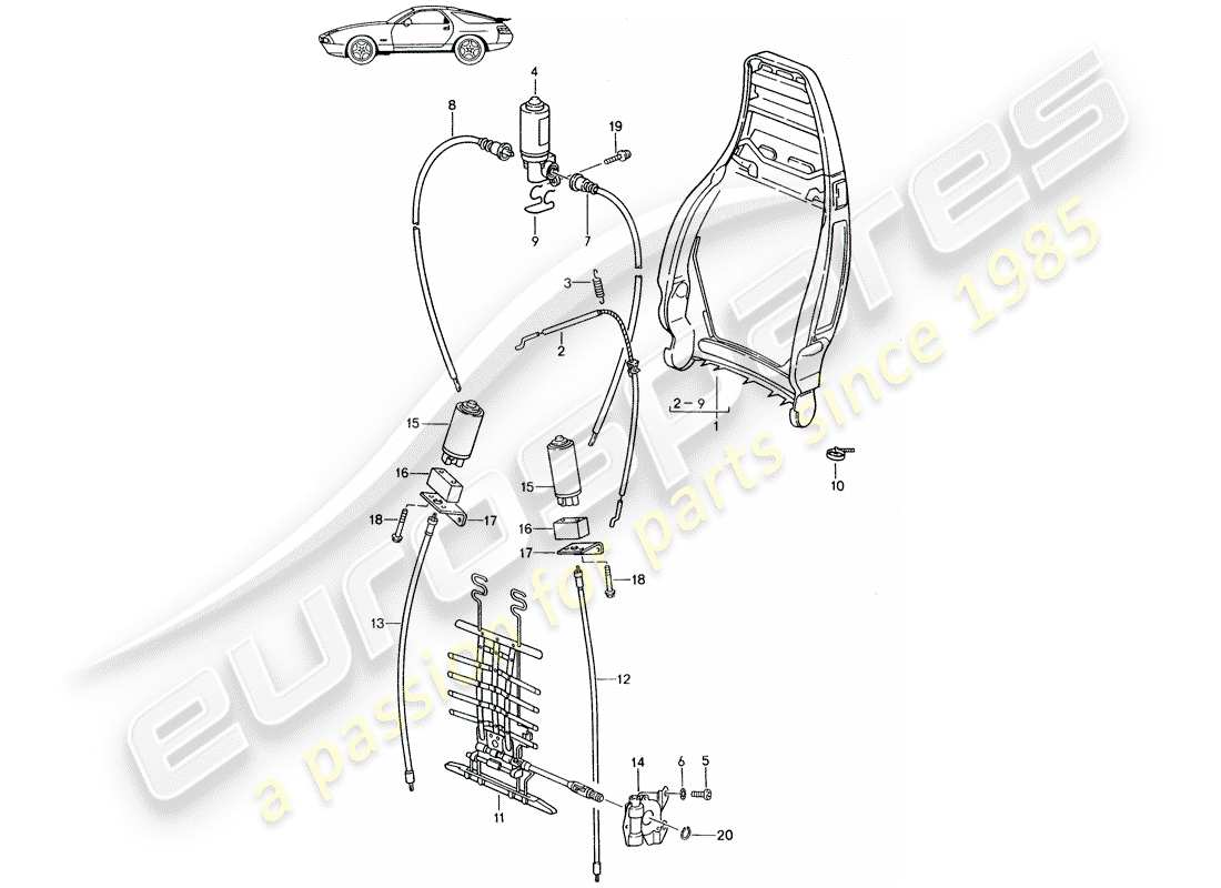 a part diagram from the porsche 1994 (seats for 944/968/911/928) parts catalogue