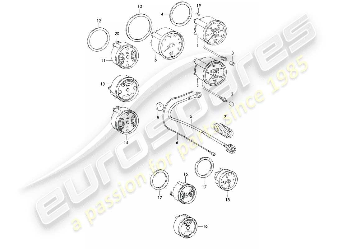 porsche 1971 (911) instruments part diagram