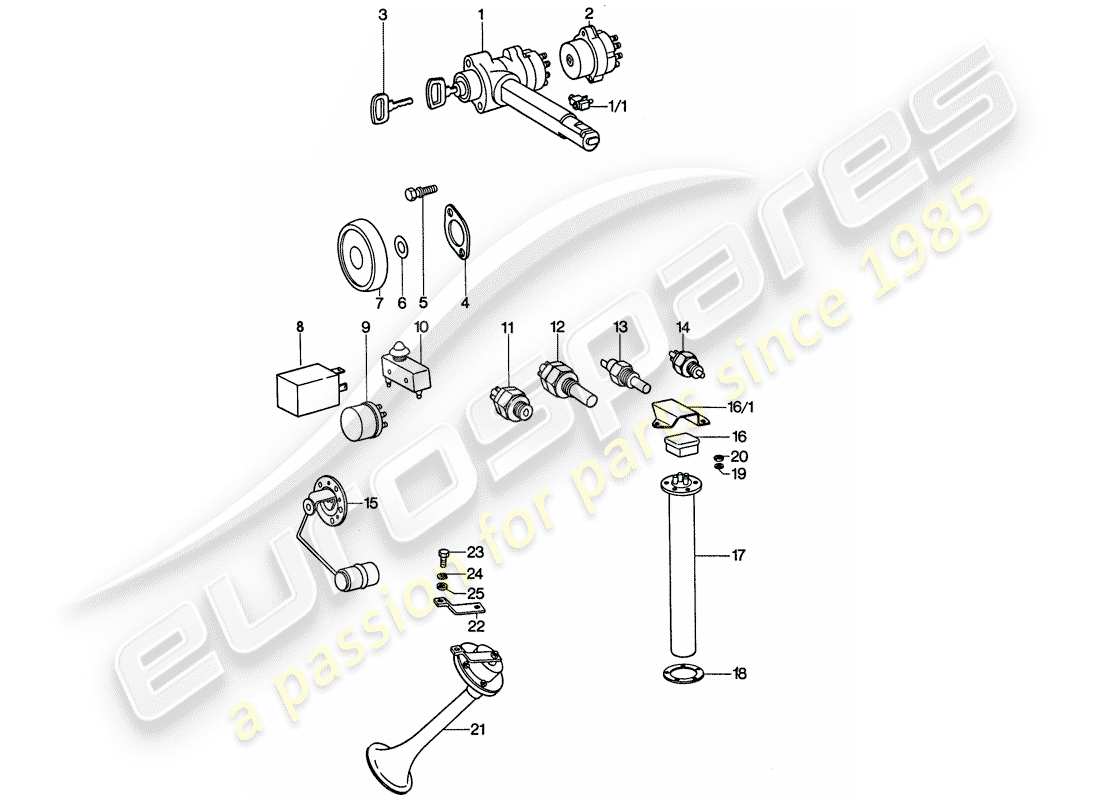 porsche 1974 (911) sensor - relay - horn part diagram