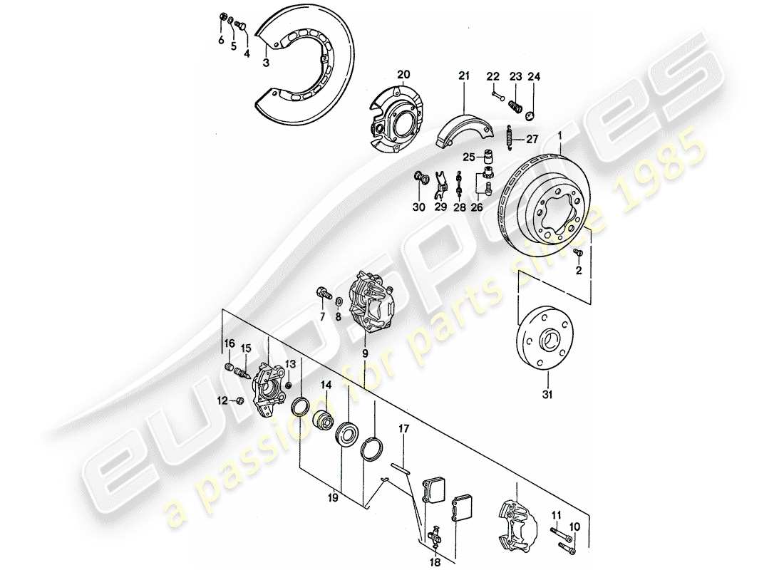 porsche 1977 (911) disc brakes - handbrake part diagram
