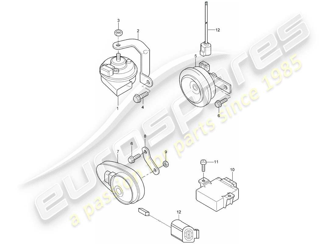 porsche 2010 (cayenne e1 9pa) fanfare horn part diagram