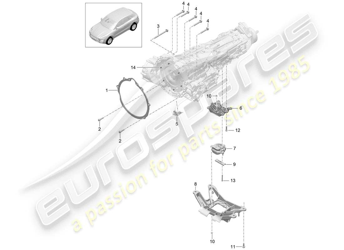 porsche 2015 (macan) mounting parts for engine and part diagram