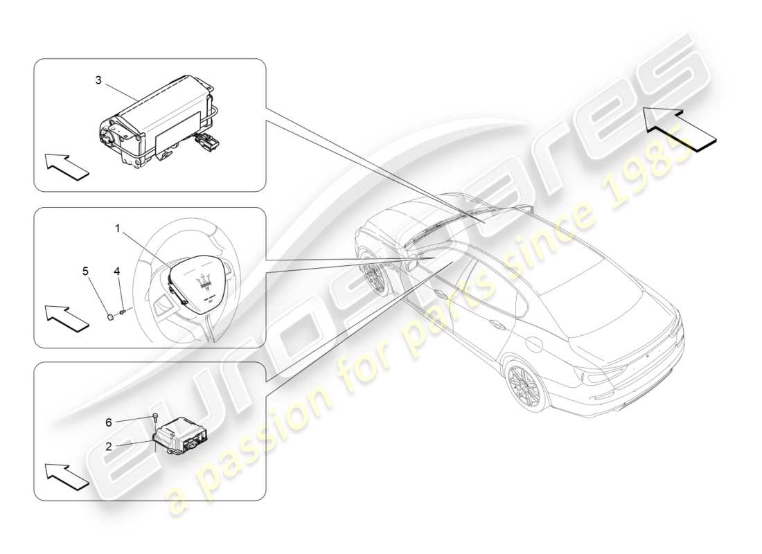 a part diagram from the maserati quattroporte m156 (2014 onwards) parts catalogue