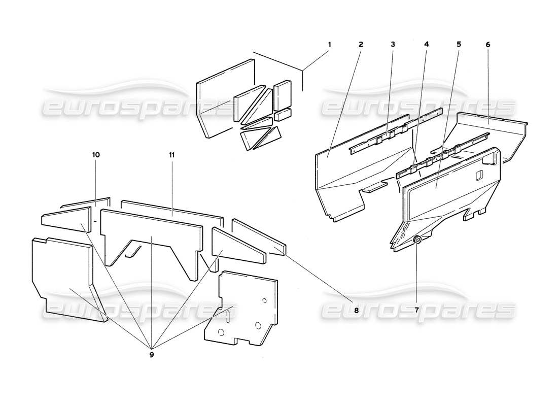 lamborghini diablo 6.0 (2001) engine compartment insulating panels parts diagram