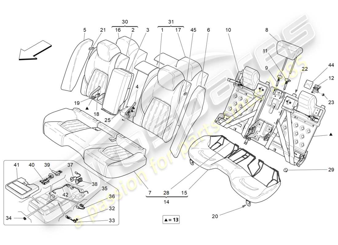 a part diagram from the maserati quattroporte m156 (2014 onwards) parts catalogue