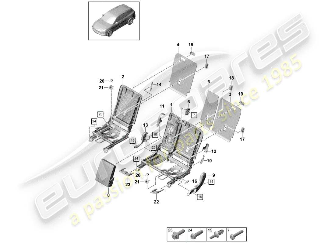 porsche cayenne e3 (2018) back seat backrest part diagram