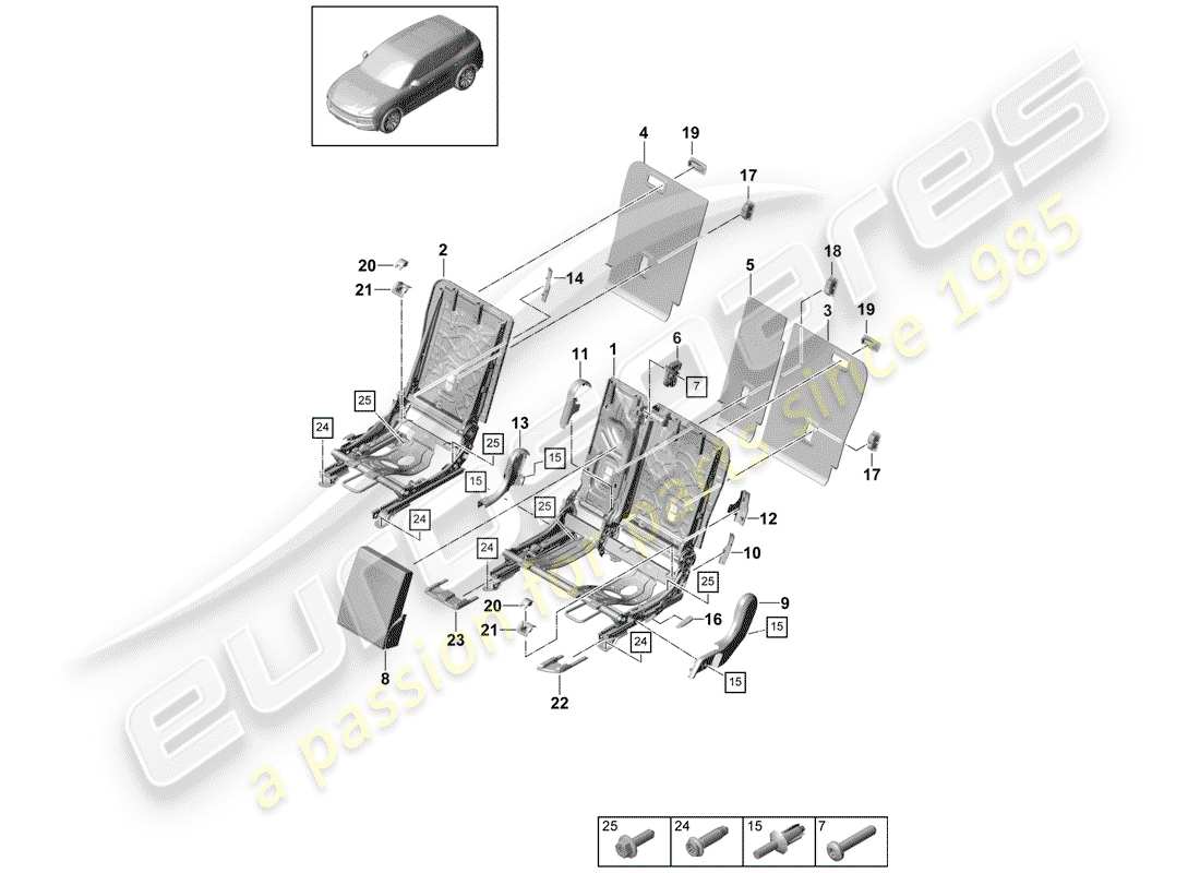 porsche cayenne e3 (2018) back seat backrest parts diagram