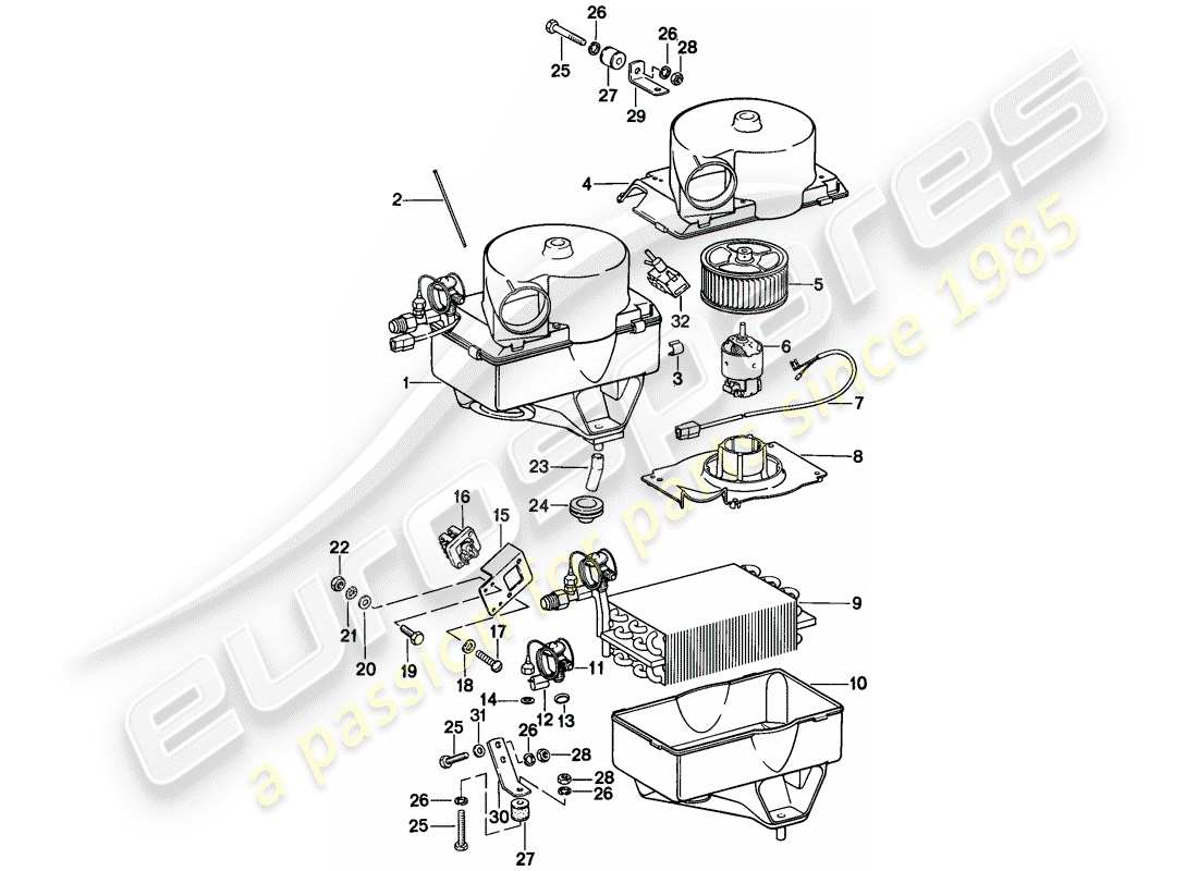 porsche 1988 (924s) air conditioner part diagram