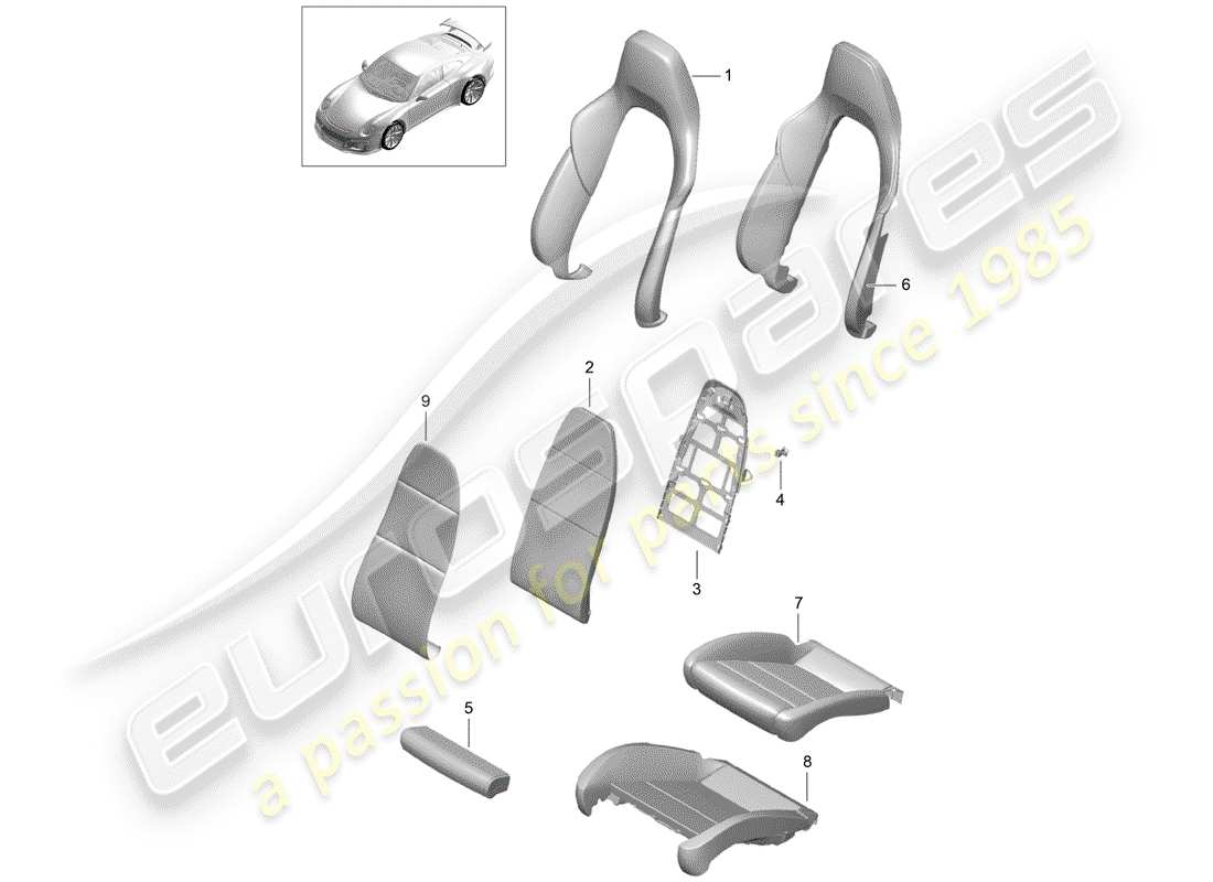 porsche 2019 (991-2 r/gt3/rs) foam part part diagram
