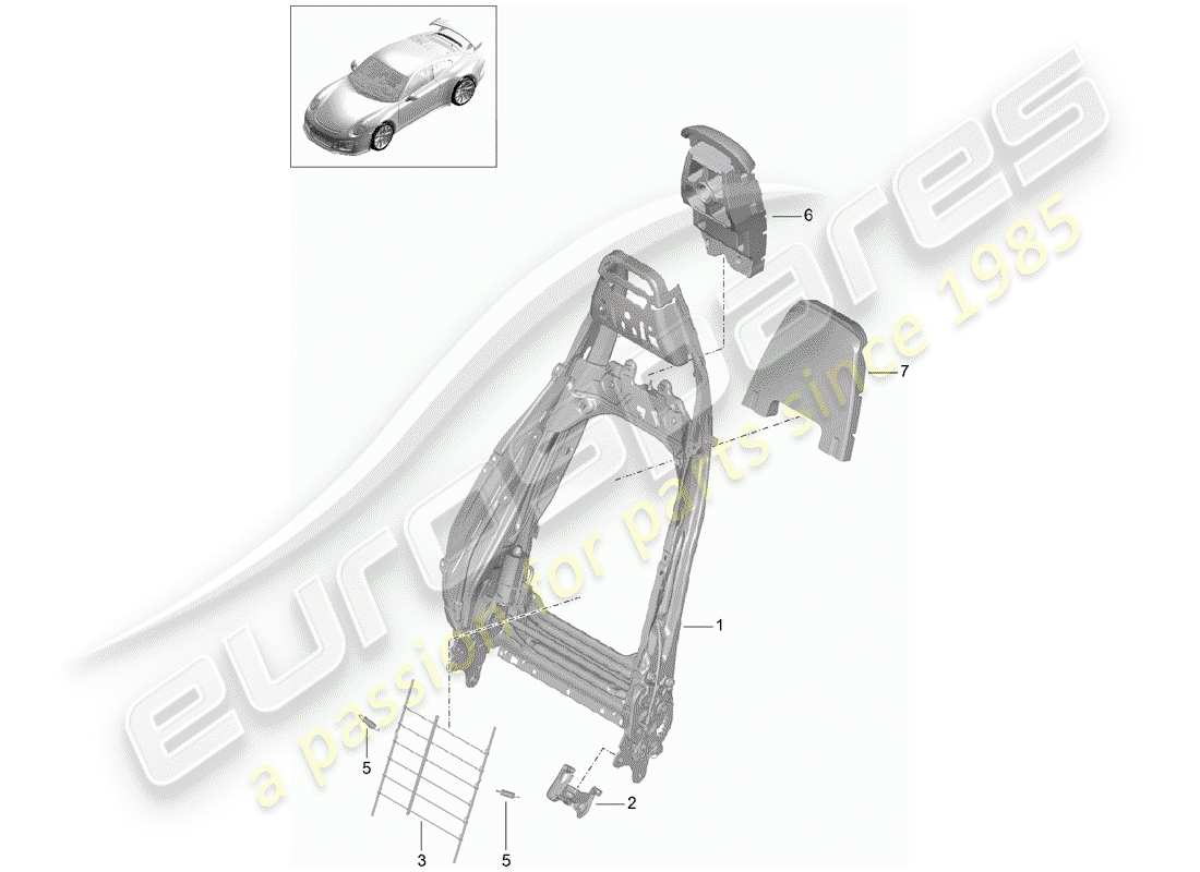 porsche 2019 (991-2 r/gt3/rs) frame - backrest part diagram