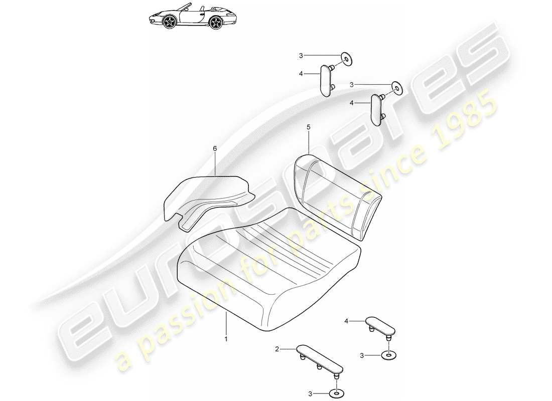 porsche 2002 (996) back seat cushion - emergency seat part diagram