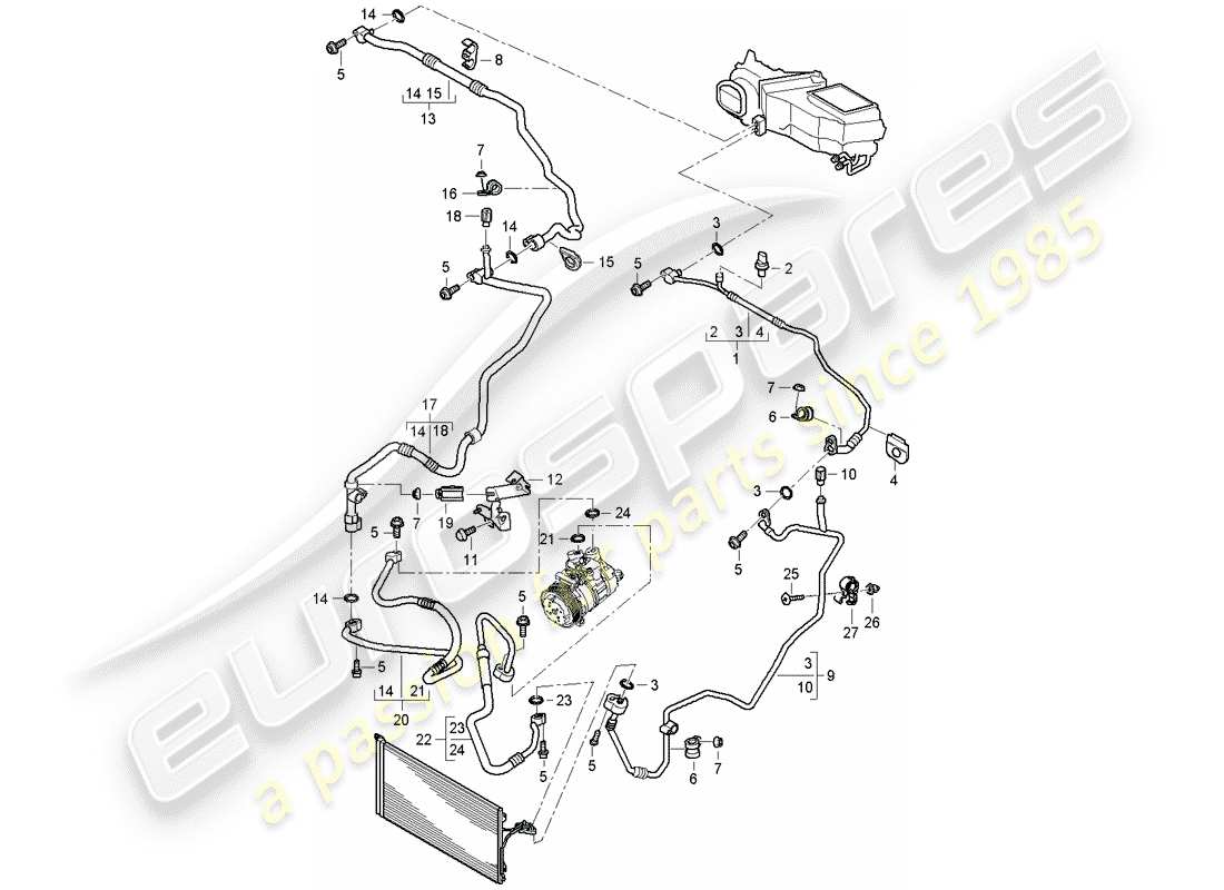 porsche 2008 (cayenne e1 9pa) refrigerant circuit part diagram