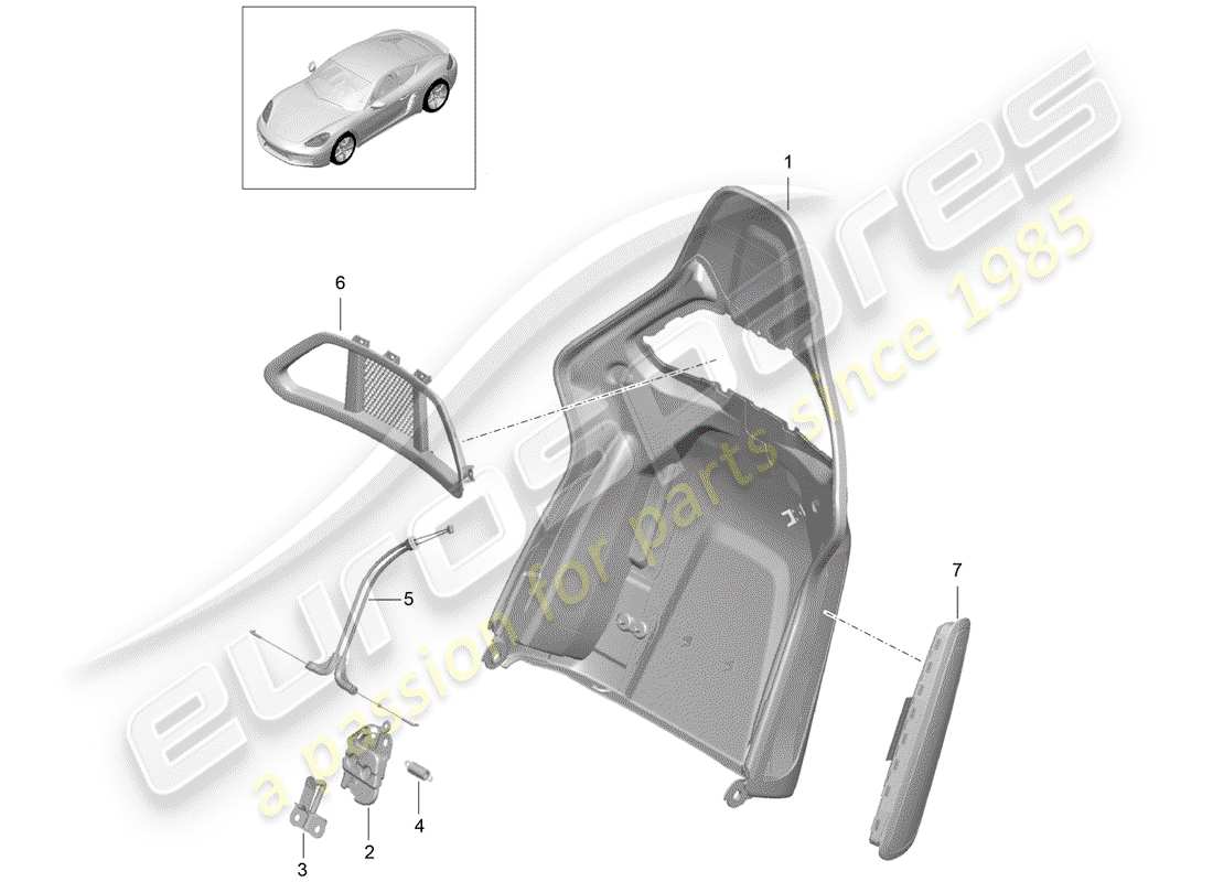 porsche 2017 (718 cayman) backrest shell part diagram