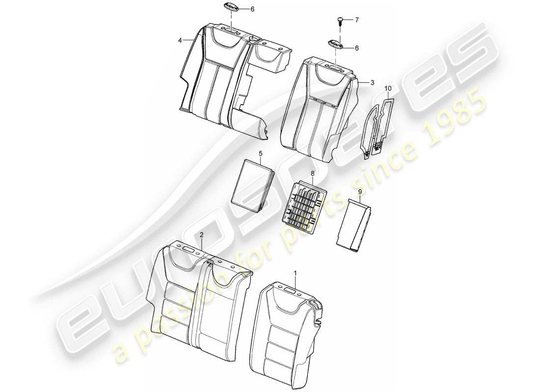 porsche 2008 (cayenne e1 9pa) back seat backrest part diagram