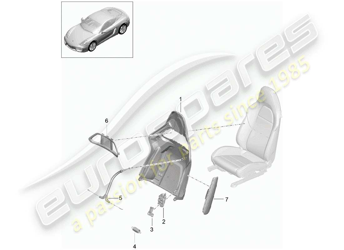 porsche 2016 (981 cayman) backrest shell part diagram