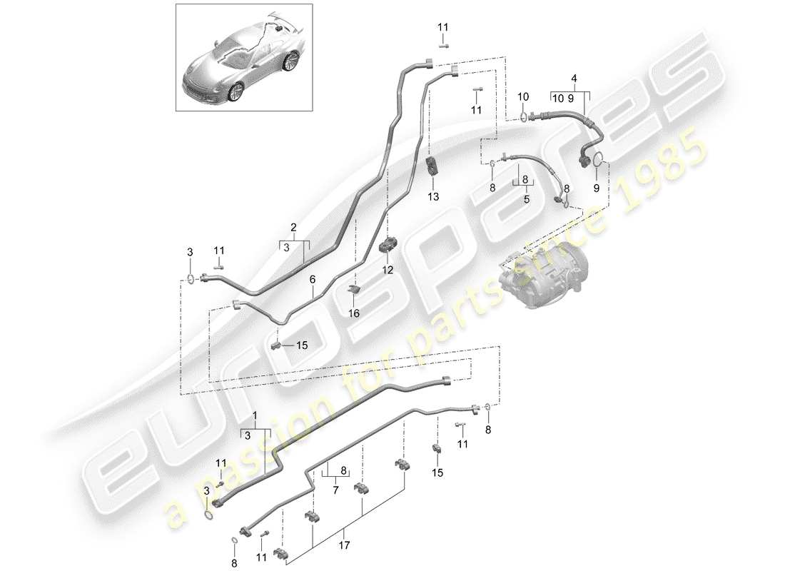 porsche 2019 (991-2 r/gt3/rs) refrigerant circuit part diagram