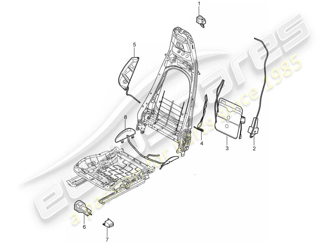 porsche 2008 (997-1 turbo / gt2) lumbar support part diagram