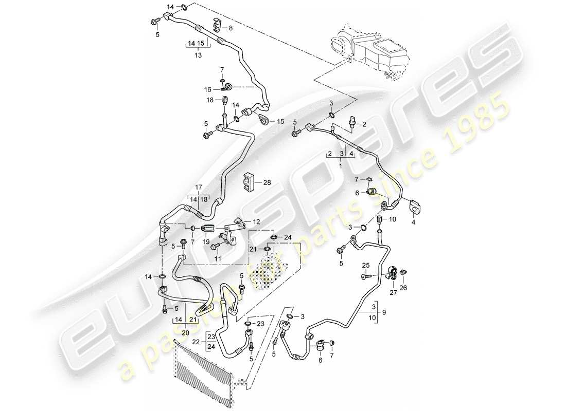 porsche cayenne (2003) refrigerant circuit part diagram