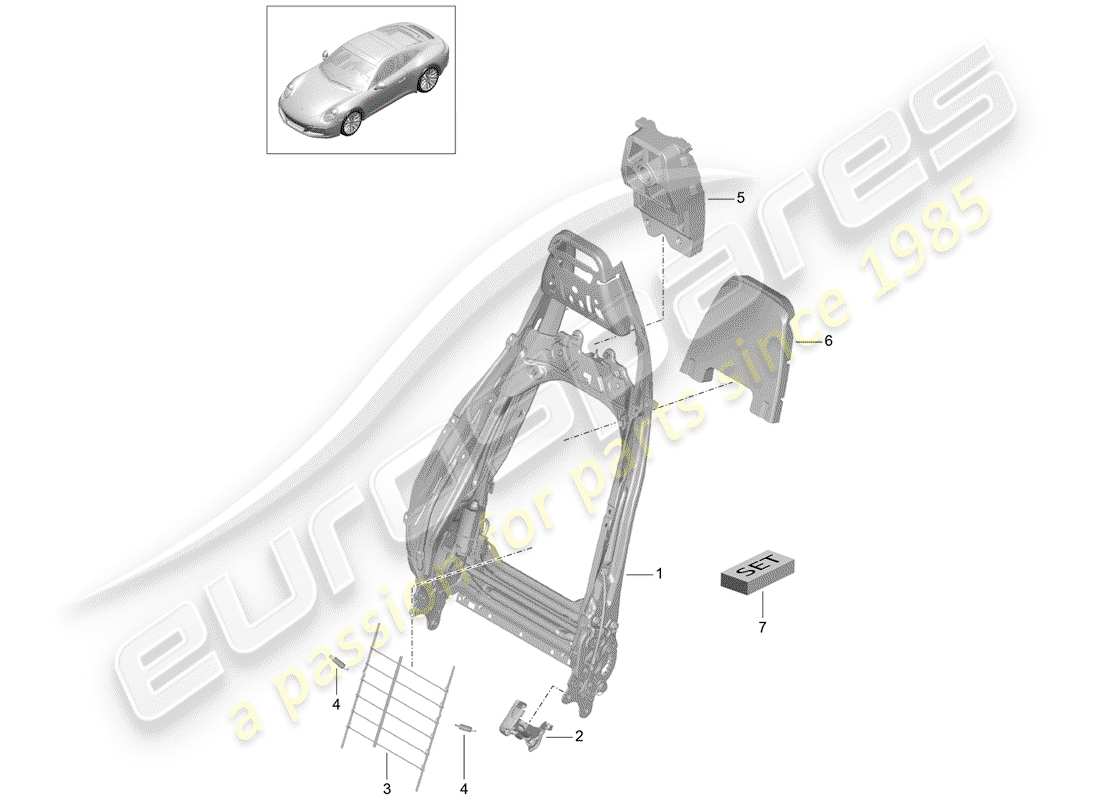 porsche 2019 (991-2) frame - backrest part diagram