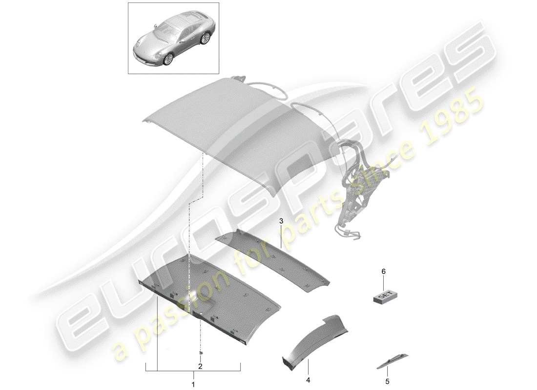 porsche 991 gen. 2 (2019) convertible top part diagram