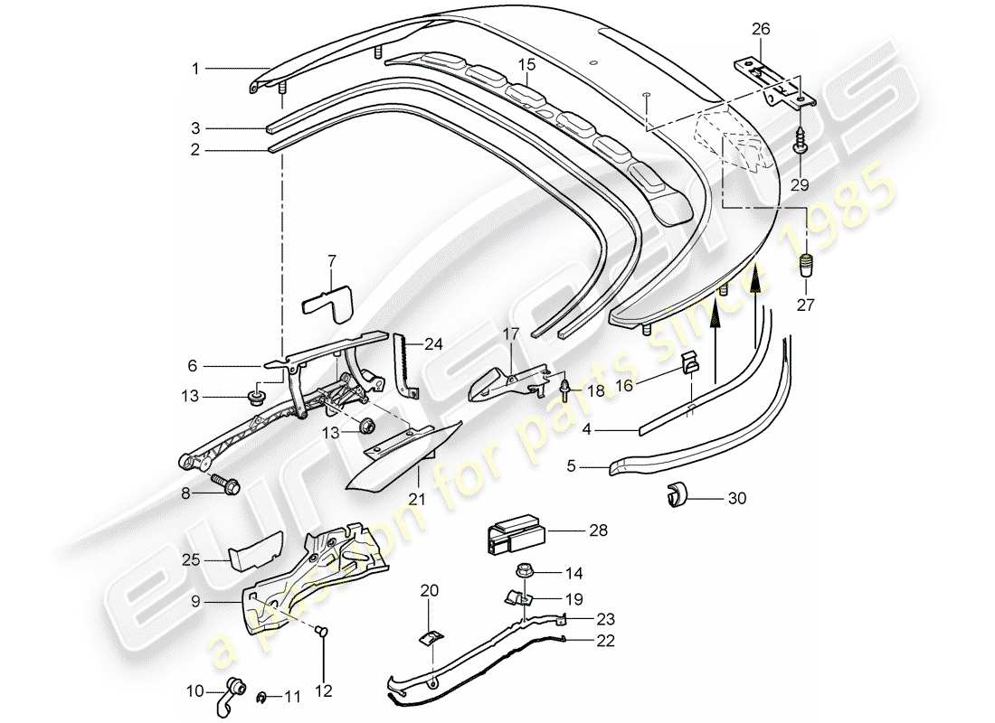 porsche 2012 (997-2) top stowage box part diagram