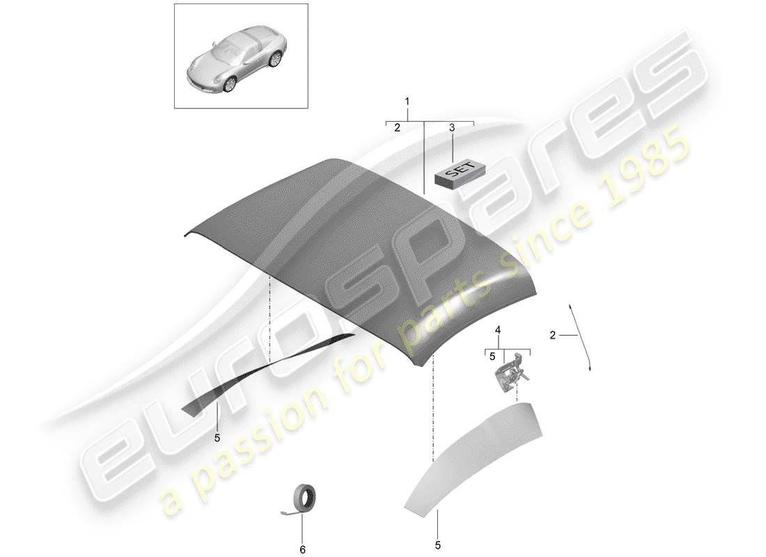 porsche 2020 (991-2) convertible top covering part diagram