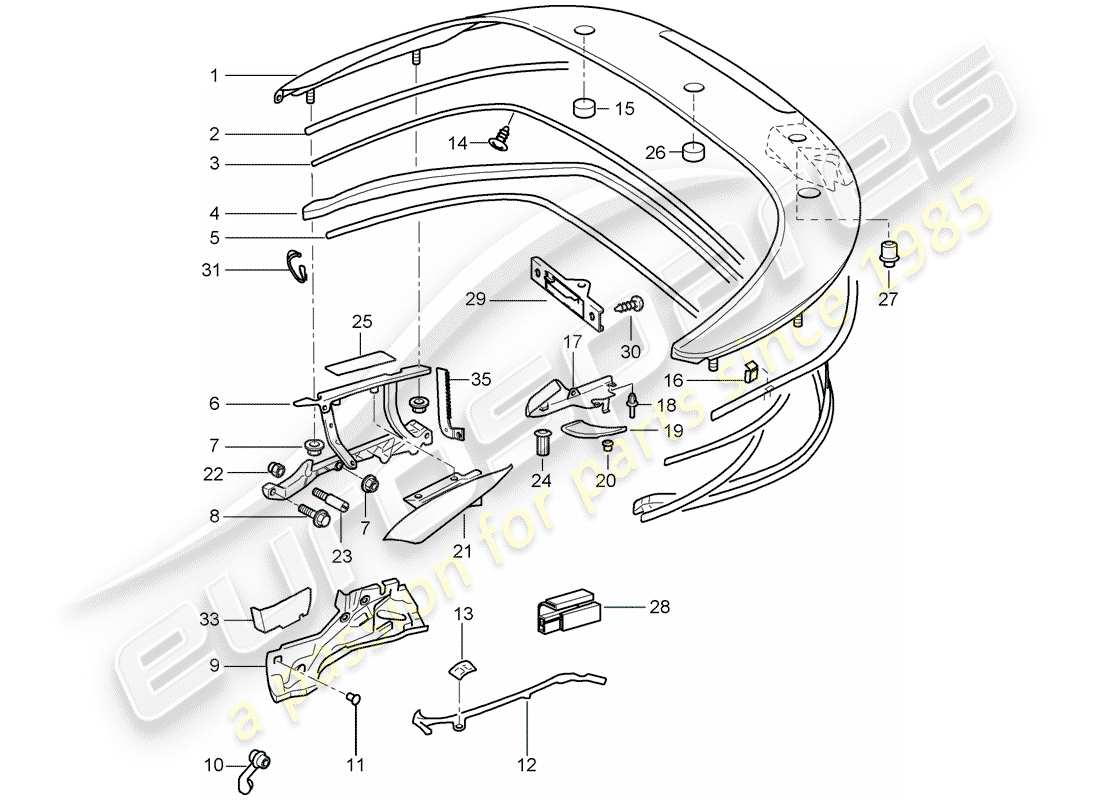 porsche 2007 (997-1) top stowage box part diagram