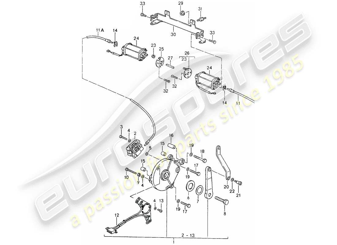porsche 1994 (964) convertible top - driving mechanism parts diagram