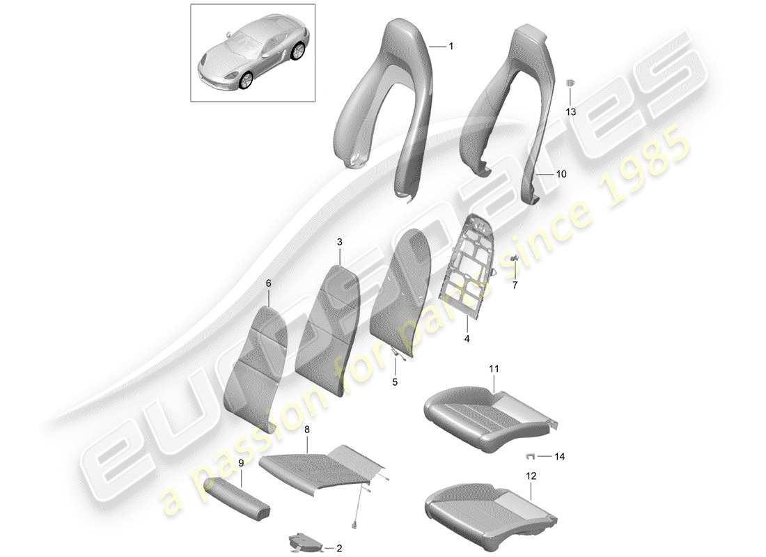 porsche 2018 (718 cayman) foam part part diagram