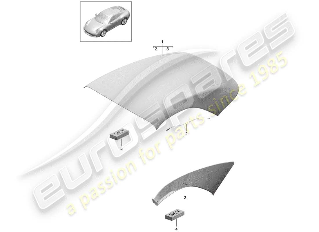 porsche 991 gen. 2 (2019) convertible top covering part diagram