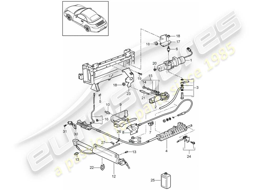 porsche 2010 (997-2) convertible top part diagram