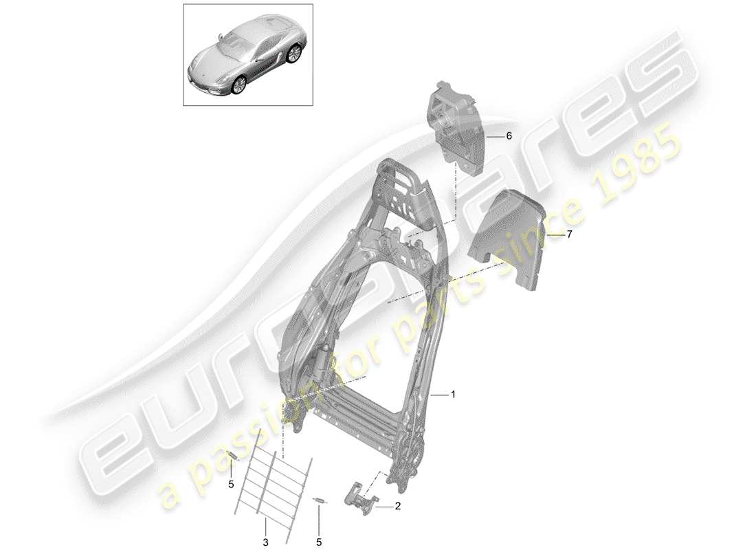 porsche cayman 981 (2014) backrest frame part diagram