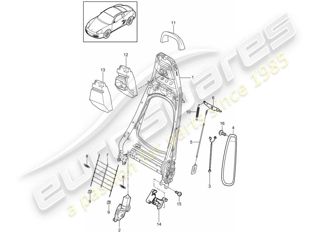 porsche 2010 (987 cayman) backrest frame part diagram