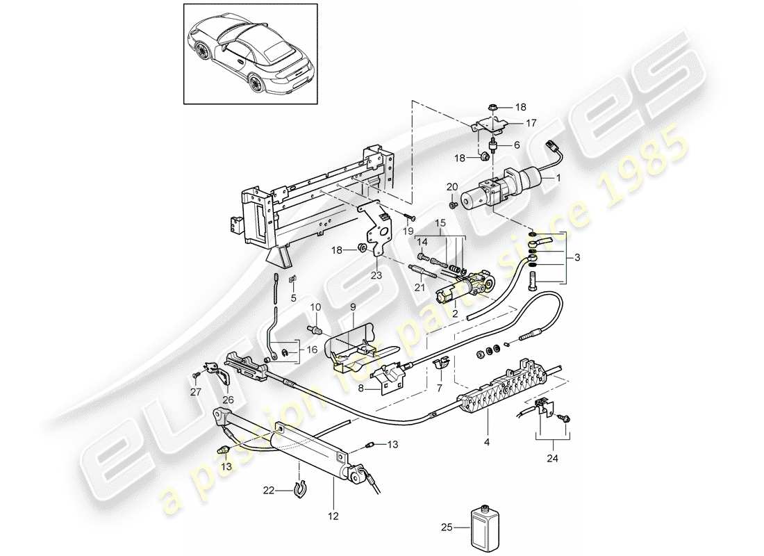 porsche 2007 (997-1 turbo / gt2) convertible top parts diagram